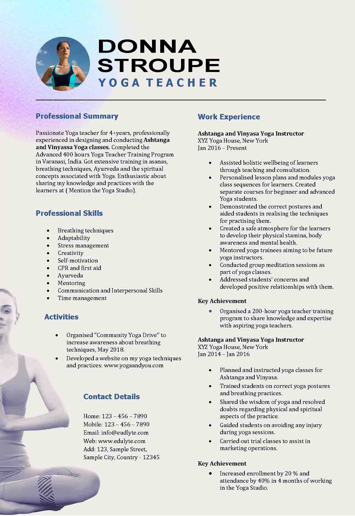 Yoga Teacher resume | Edulyte